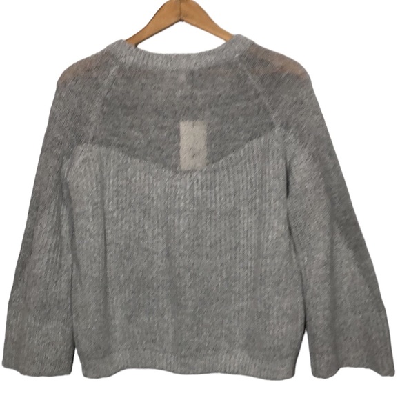 THML | Women’s Grey Ribbed Mixed Knit Bell Sleeve Chunky Sweater size Medium NEW - Picture 10 of 11
